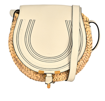 Marcie Round Crossbody, &pound;395, Handbags, Beige/White, Leather/Raffia, Front view